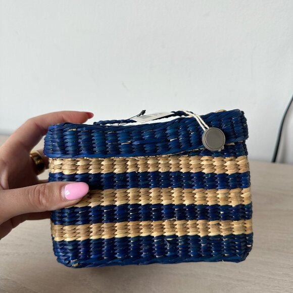 NWT Nannacay Baby Roge Striped Woven Raffia Tote Pompom-Embellished - Picture 13 of 13